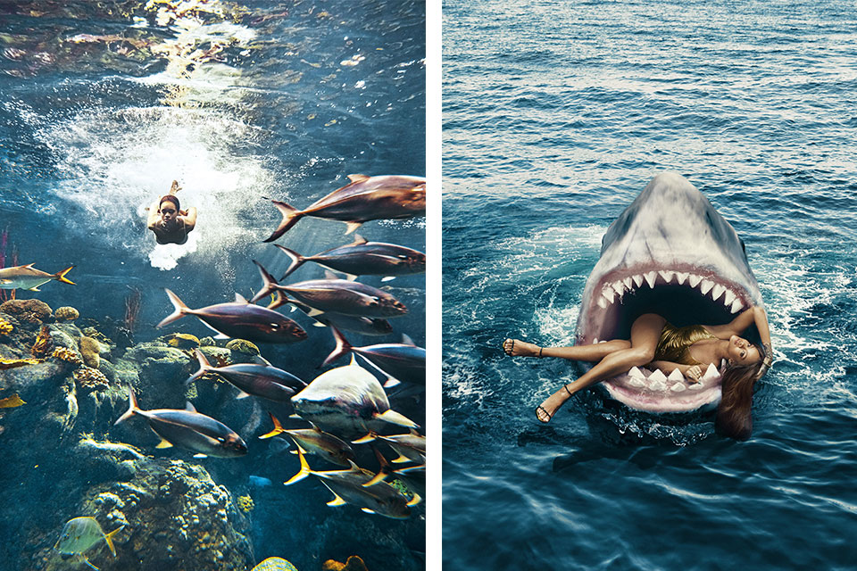 Рианна плавает с акулами на страницах Harper's Bazaar